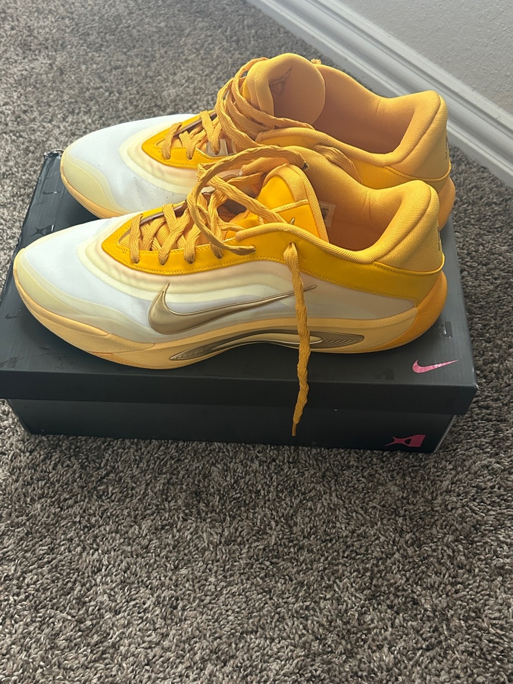 Nike mens Bright Yellow and White basketball shoes